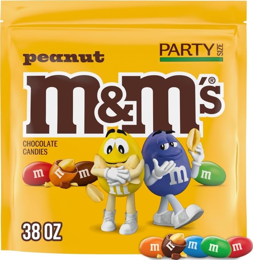 M&M'S front packaging showing party-size bag and bright candy