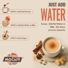 MOCAFÉ prepared hot chai latte in mug showing creamy foam and aromatic spices for cozy enjoyment