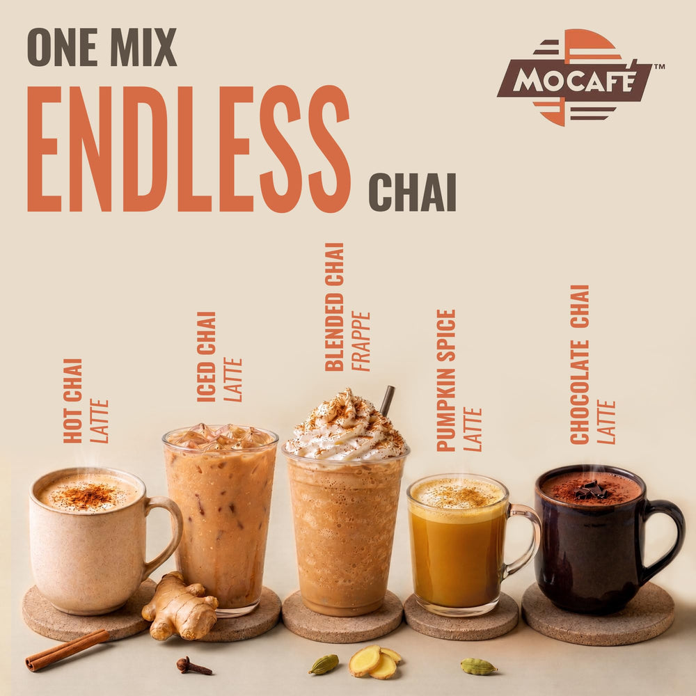 MOCAFÉ metal scoop with portion of chai mix demonstrating simple measuring for consistent cups