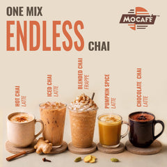 MOCAFÉ metal scoop with portion of chai mix demonstrating simple measuring for consistent cups
