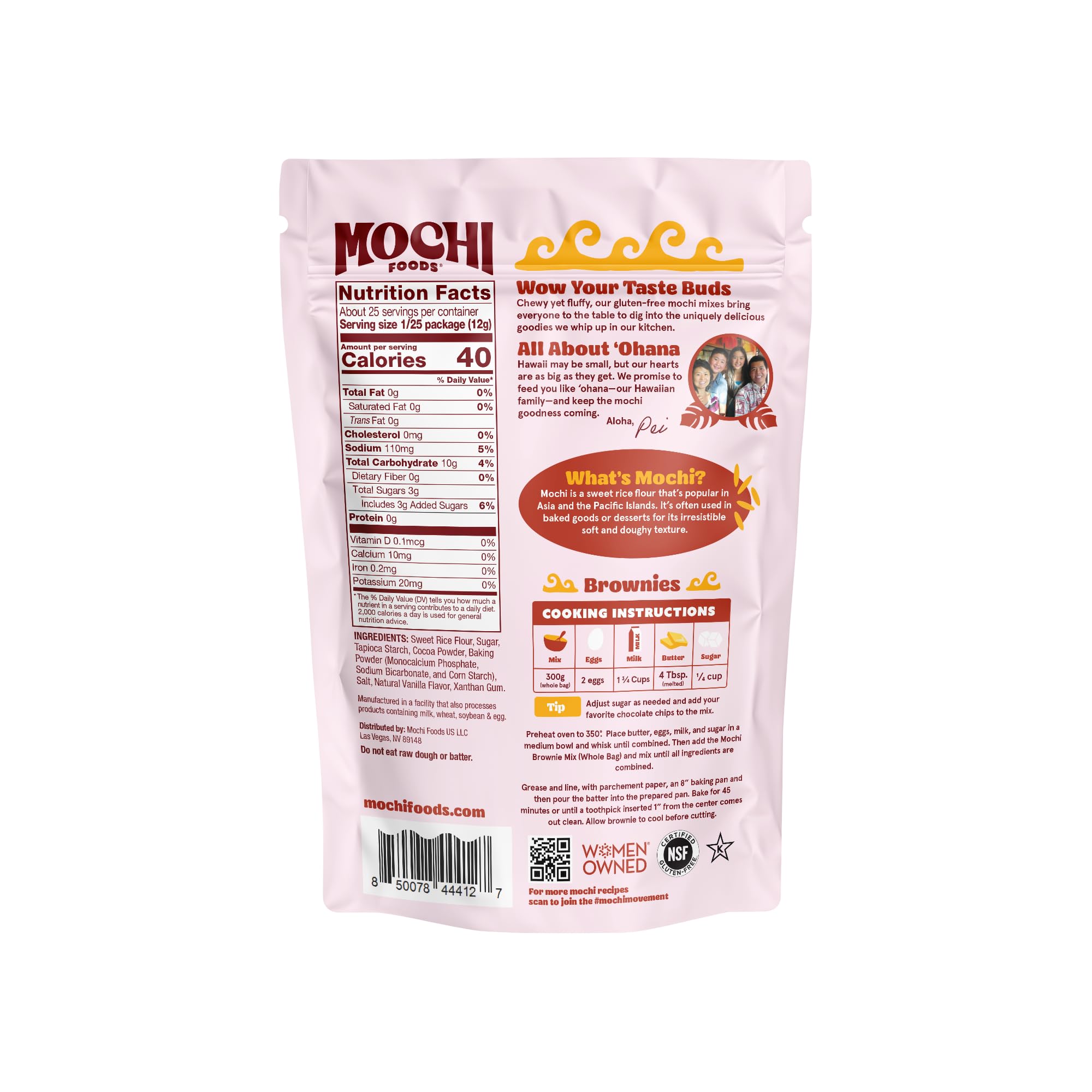Close-up of Mochi Foods brownie texture showing fluffy chewy benefit