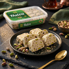 Moda Foods halva pistachio nuts detail displays real pistachio pieces and crunch