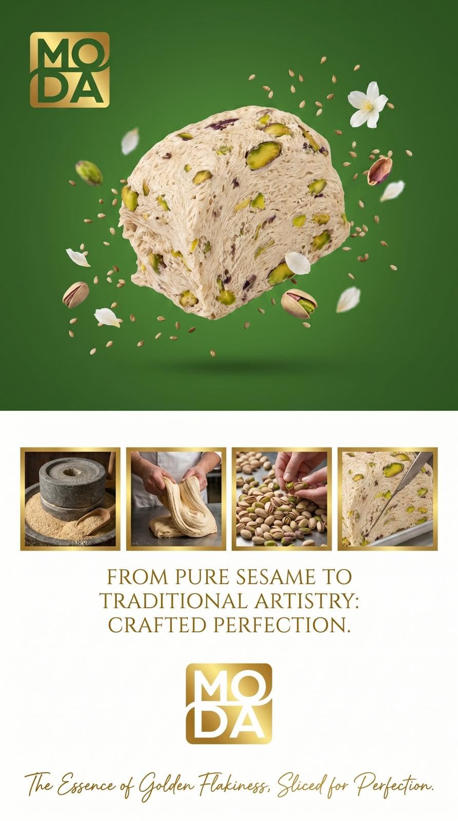 Moda Foods halva texture layer cross section illustrates delicate flaky layers