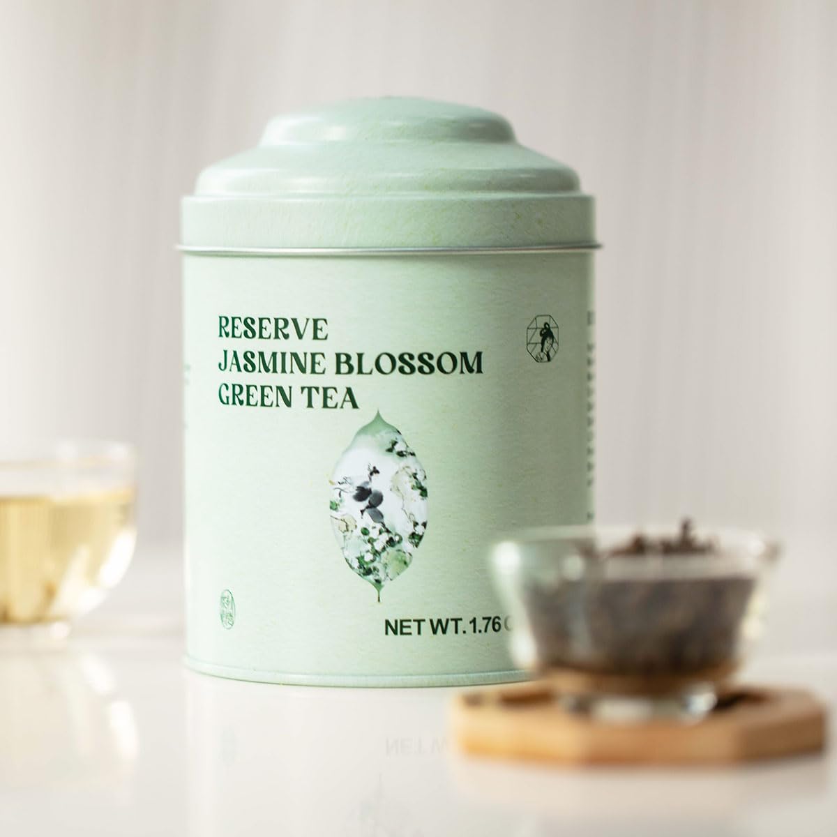 MODERN CHINA TEA SHOP open tin storage view showing light-blocking protection