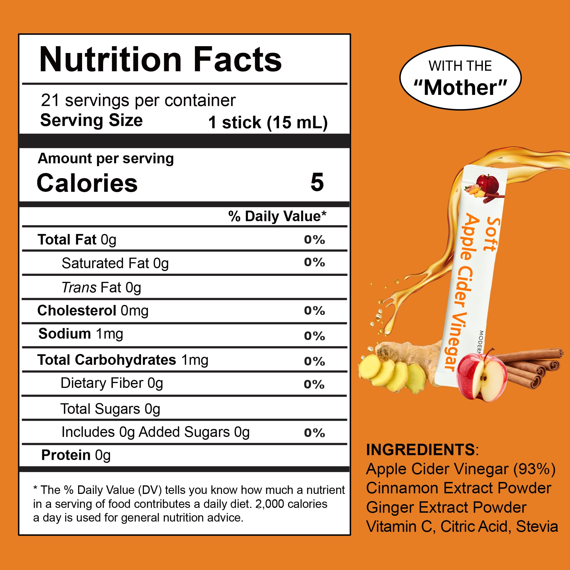 MODERN GURU ingredients label close-up showing ACV with the mother and spices