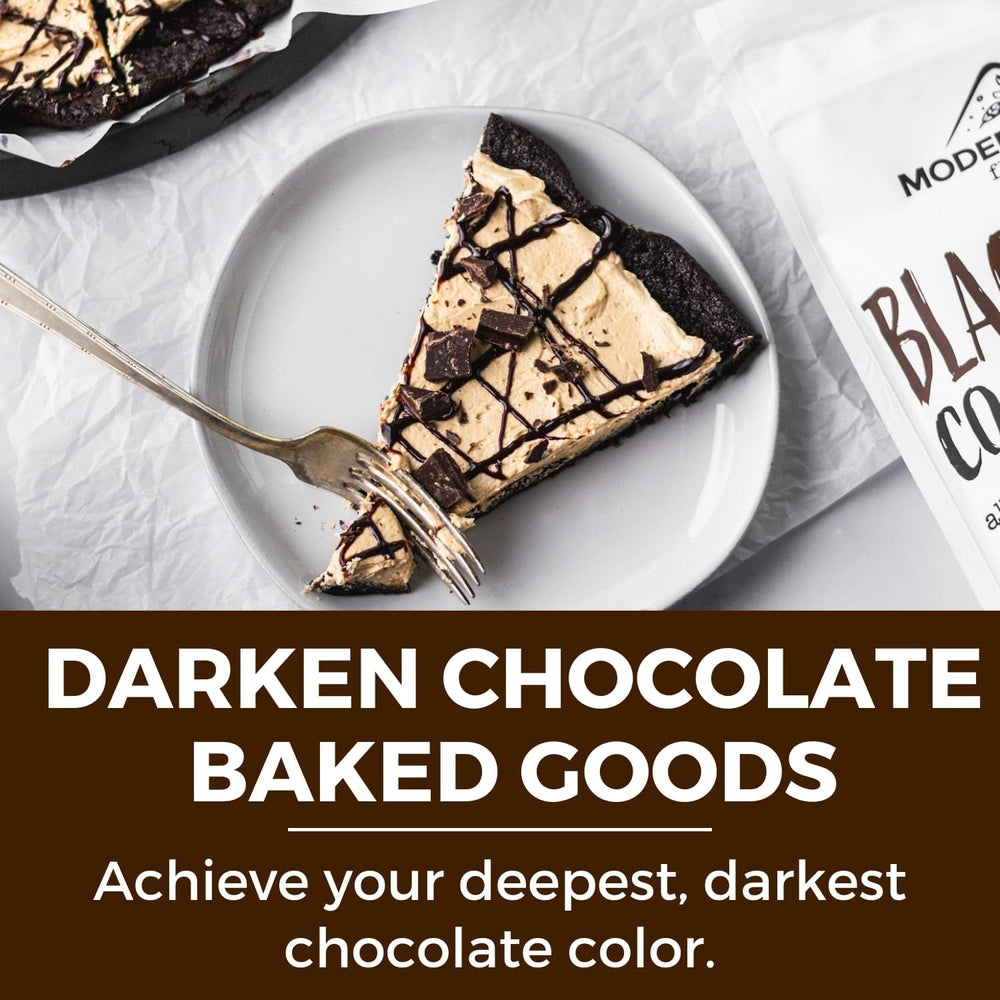 MODERN MOUNTAIN freshly baked dark chocolate cookie using black cocoa, striking appearance