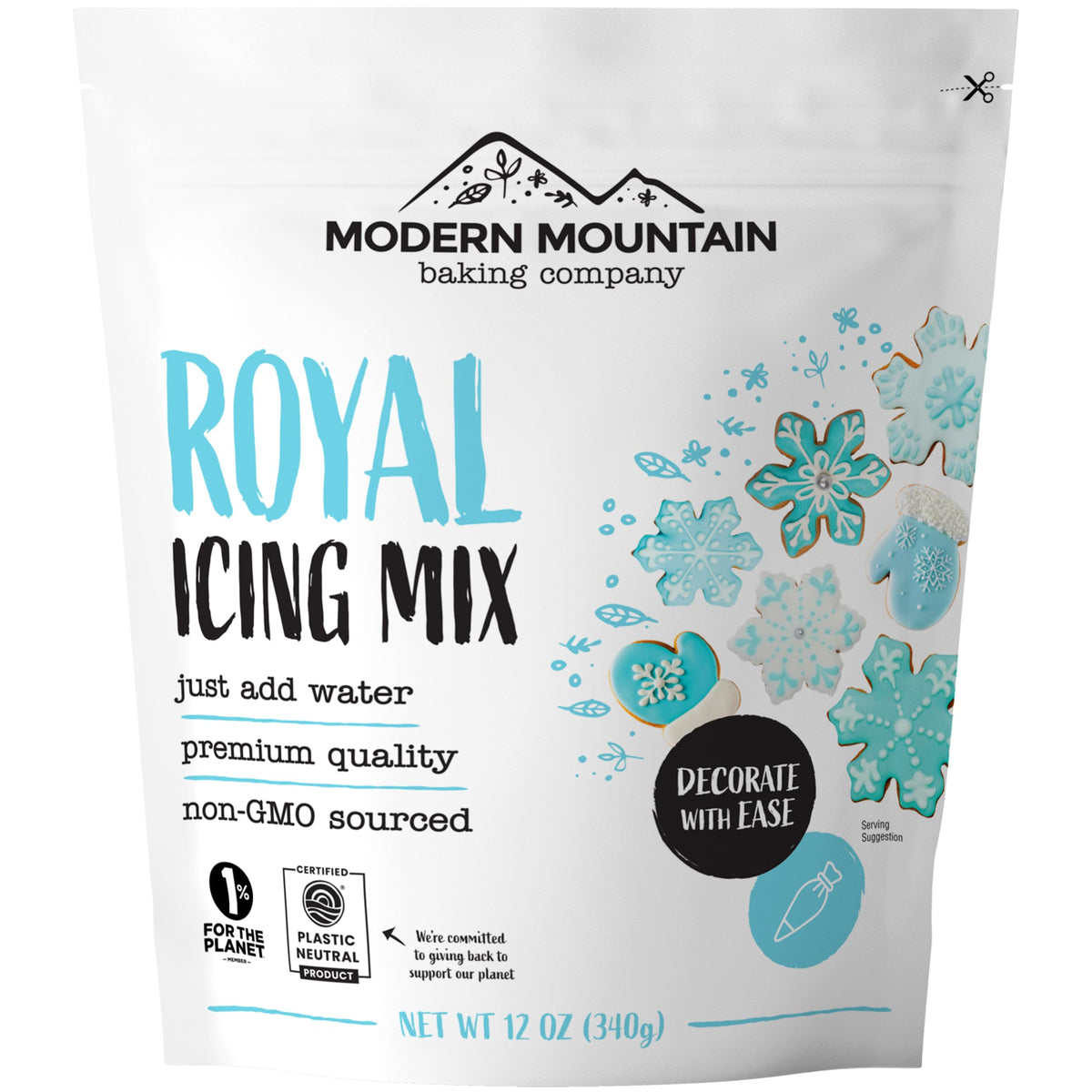 MODERN MOUNTAIN front packaging showing 12oz mix and clear benefits