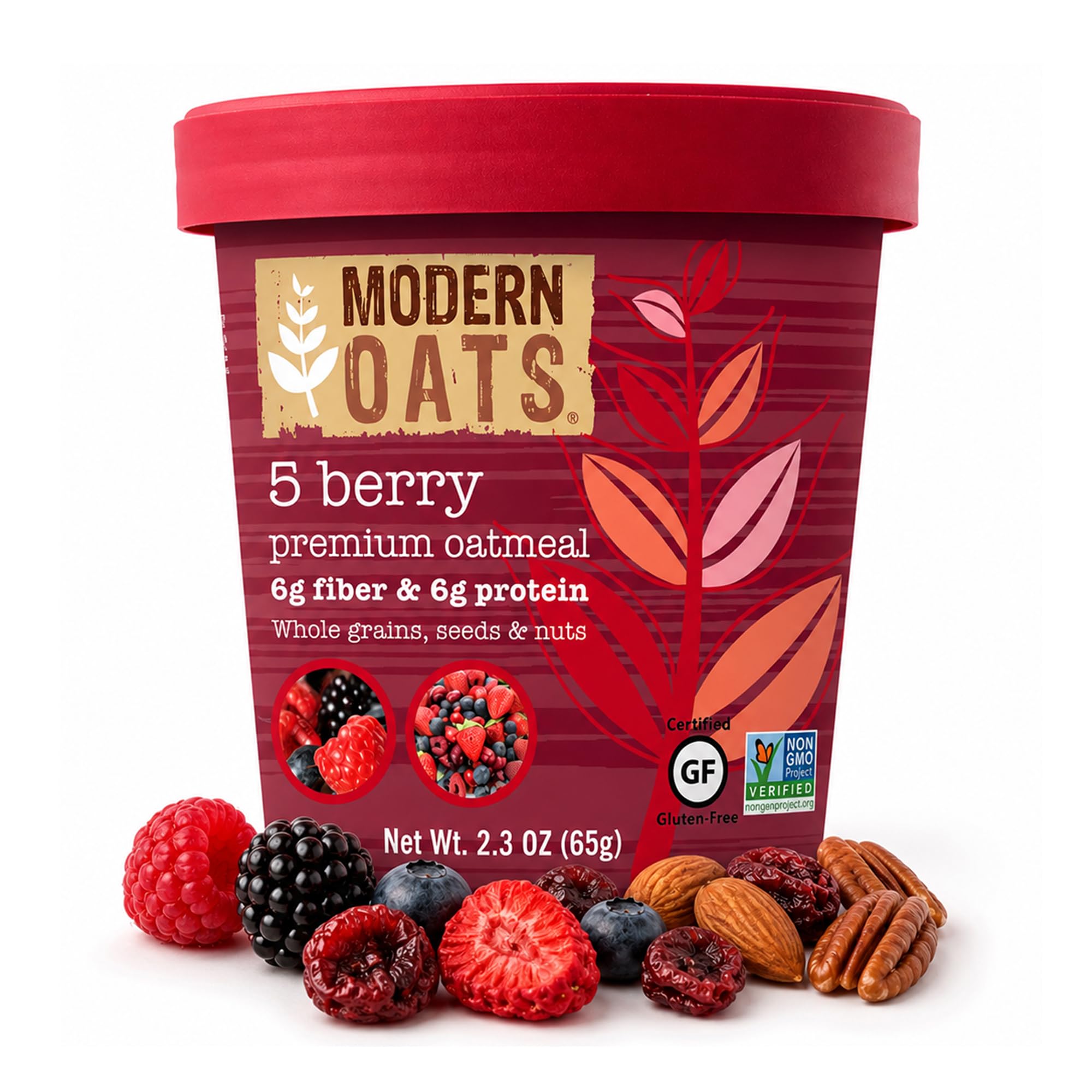 Modern Oats front packaging showing 5-berry oatmeal and benefits