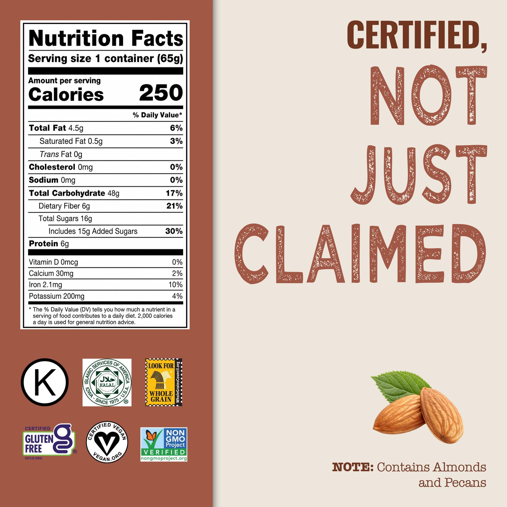 Modern Oats label showing gluten-free vegan and non-GMO certifications