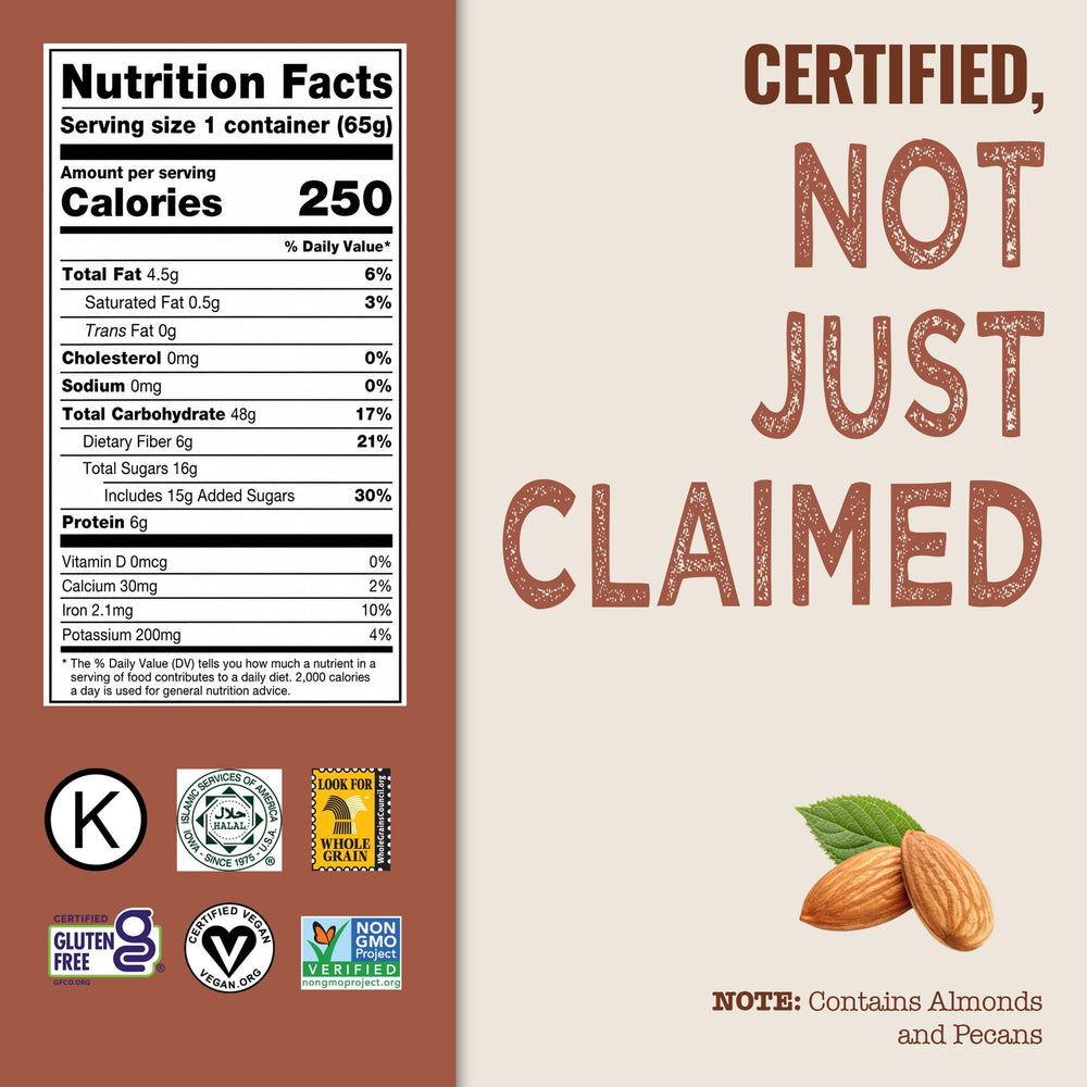 Modern Oats label showing gluten-free vegan and non-GMO certifications