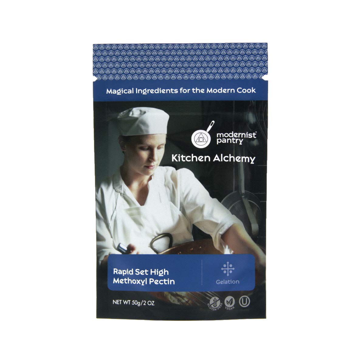 Modernist Pantry pouch front view showing product name and size benefits quick use