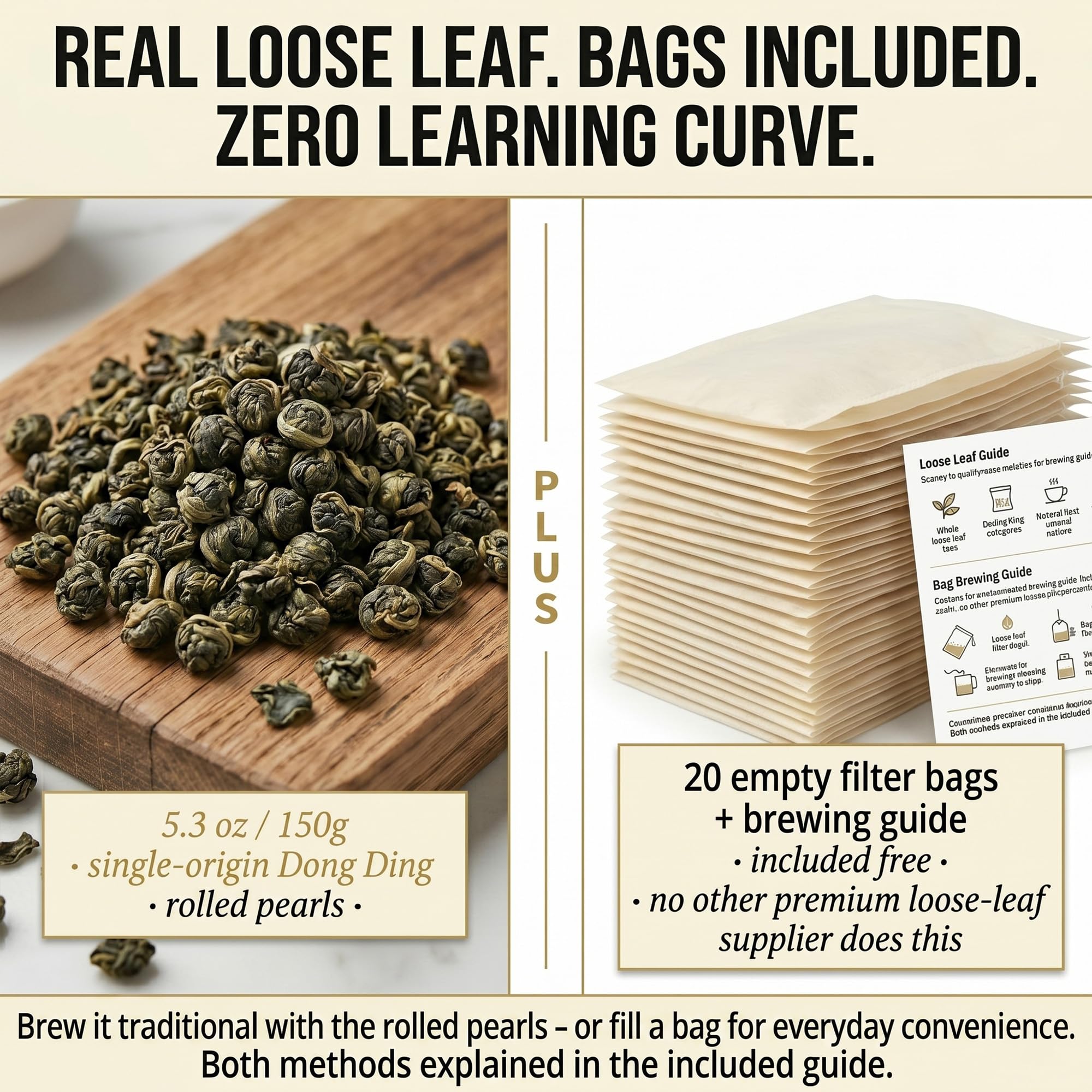 MODERNOIKOS oversized natural empty tea bag filled with loose leaves for convenience