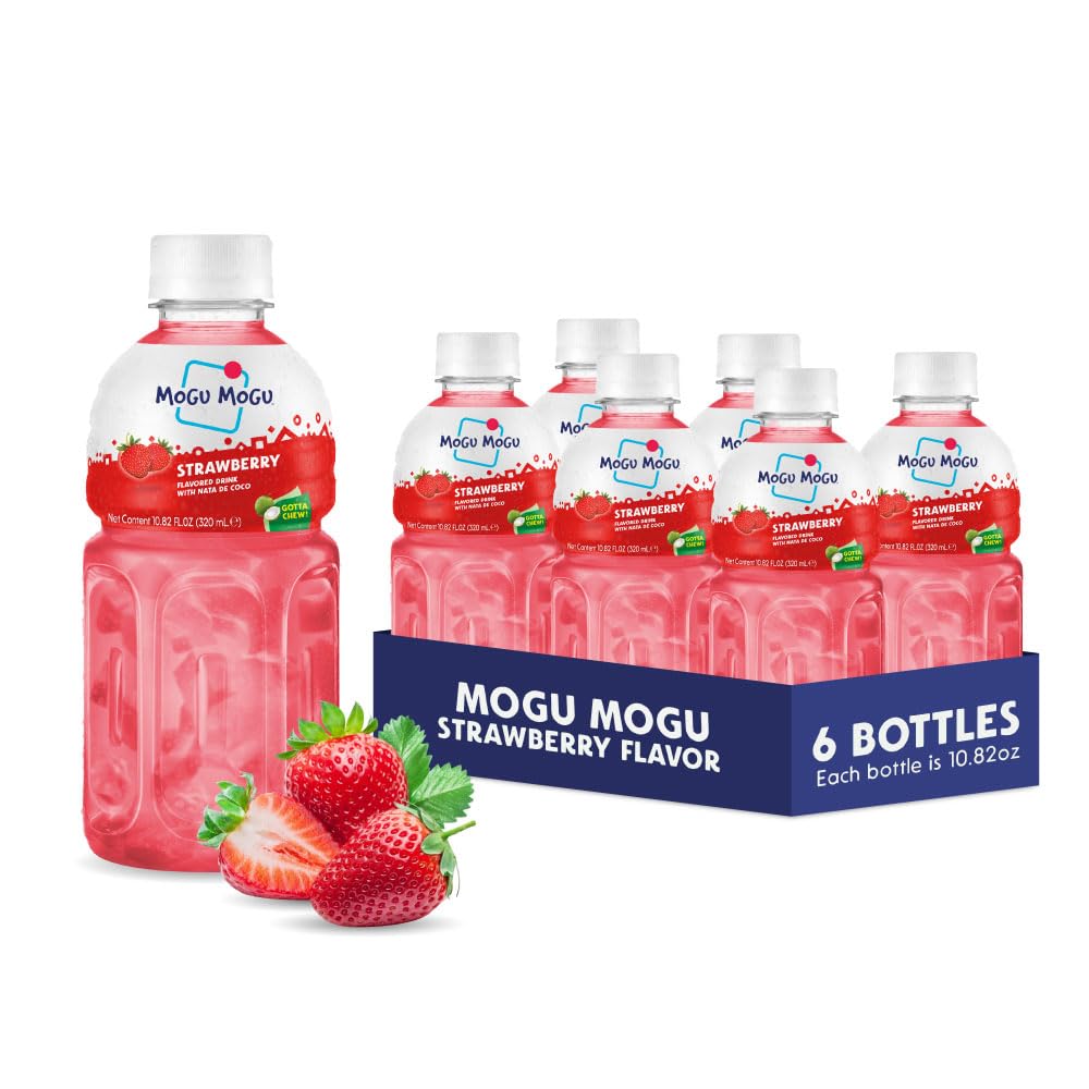 Mogu Mogu front packaging showing strawberry drink and nata de coco benefit snackable sipping