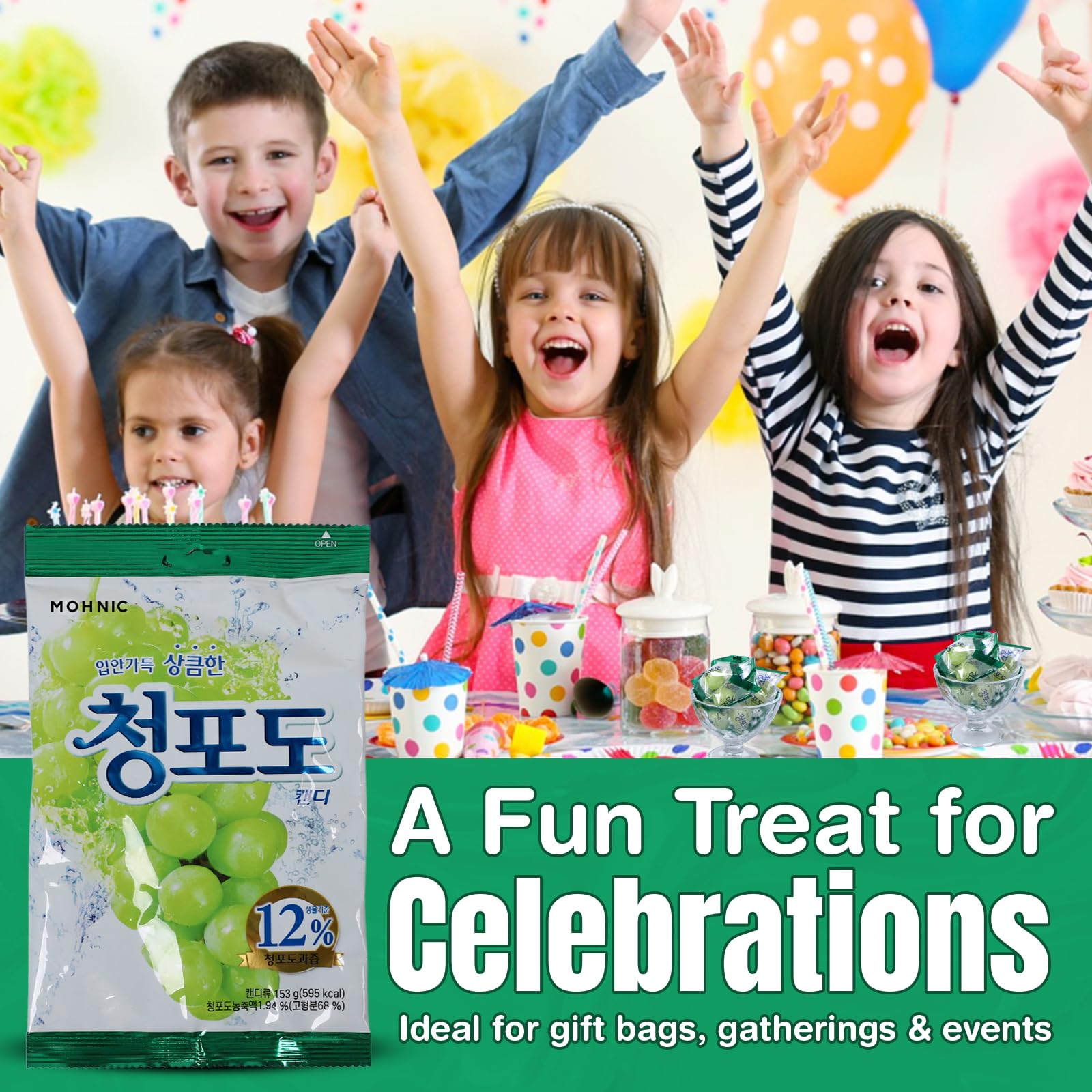 MOHNIC green grape candies in a travel pouch to show portability for commuting and outings