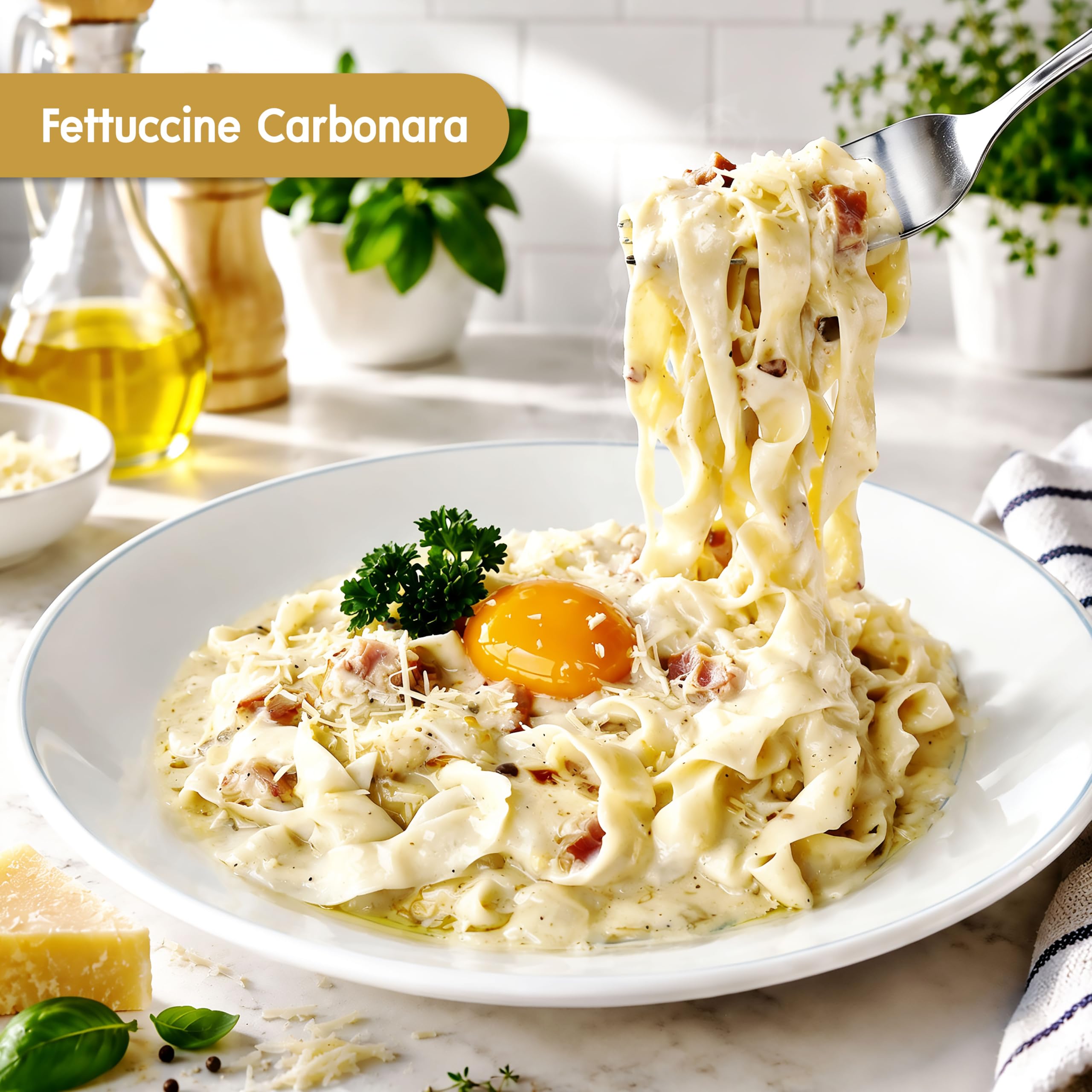 MOKI cooked fettuccine in bowl demonstrating sauce absorption