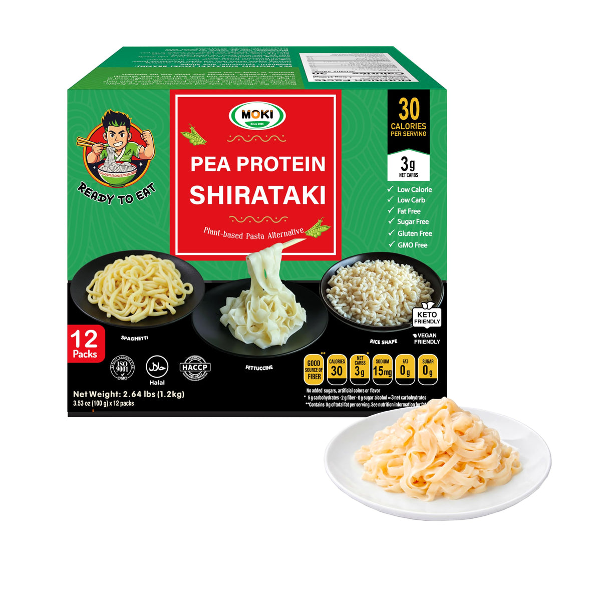 MOKI front packaging showing 12-pack convenience and low-carb benefit