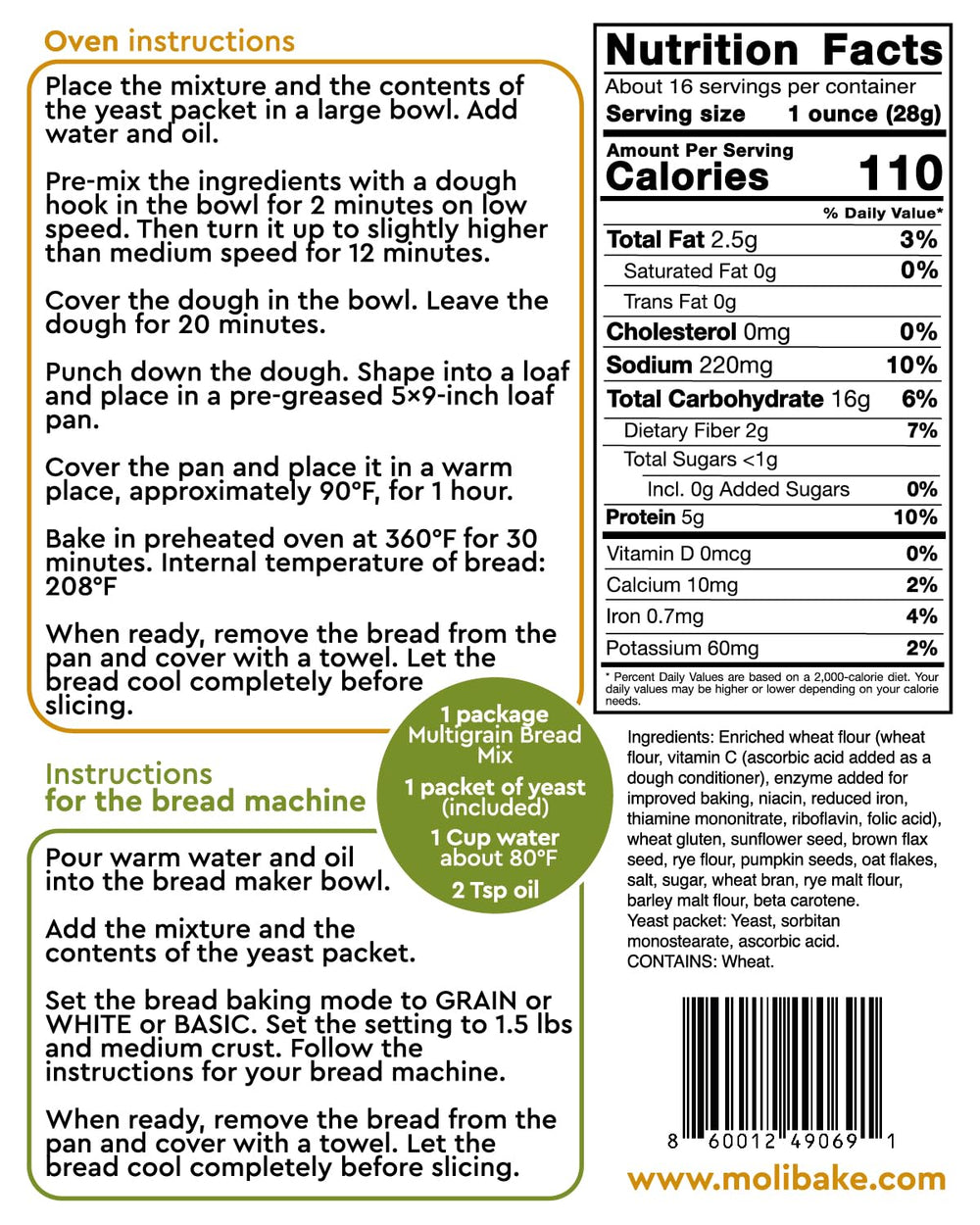Molibake close-up of sunflower pumpkin flax seeds and oat flakes texture