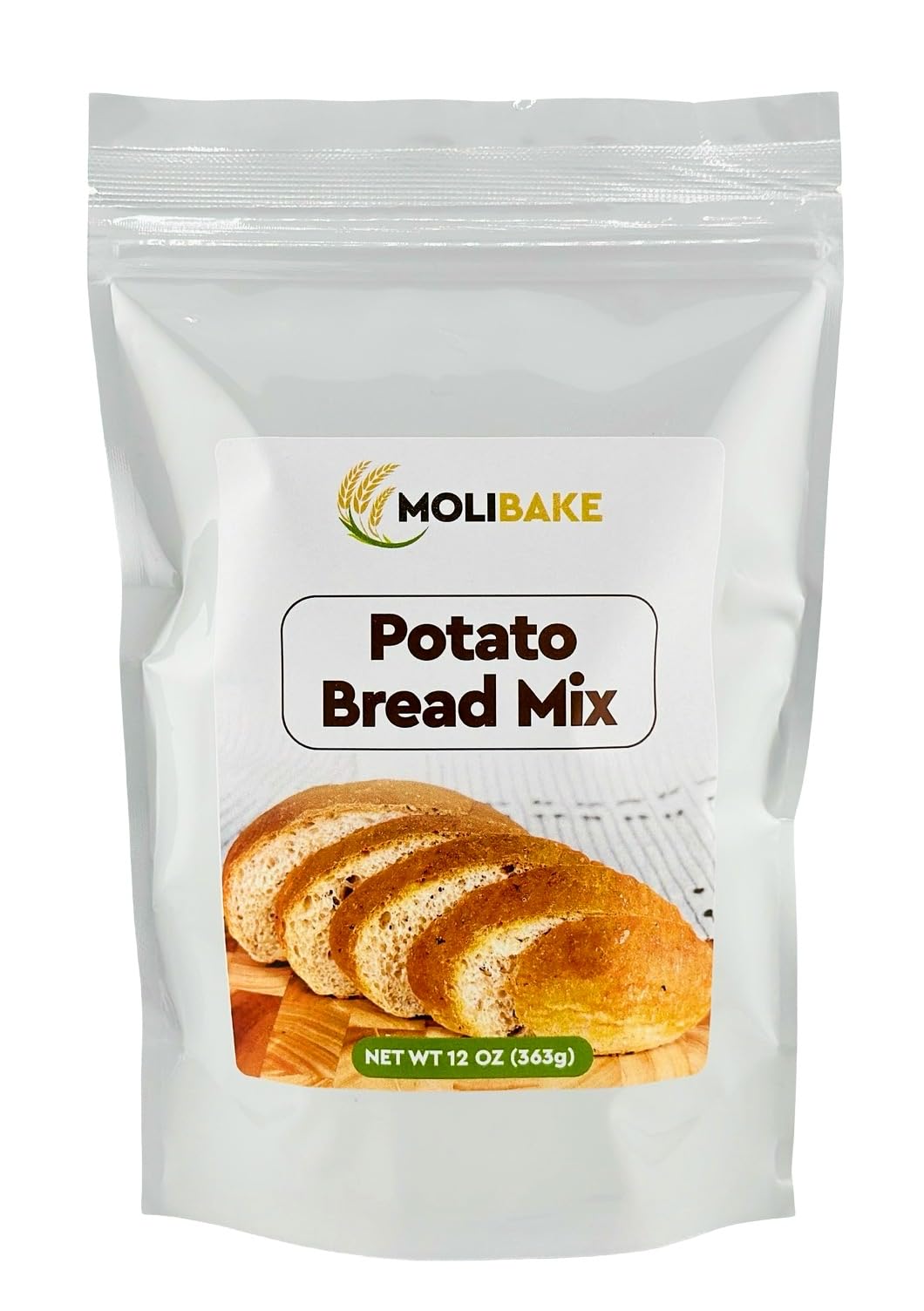 Molibake front package view showing 12oz mix and ingredient highlights for easy baking