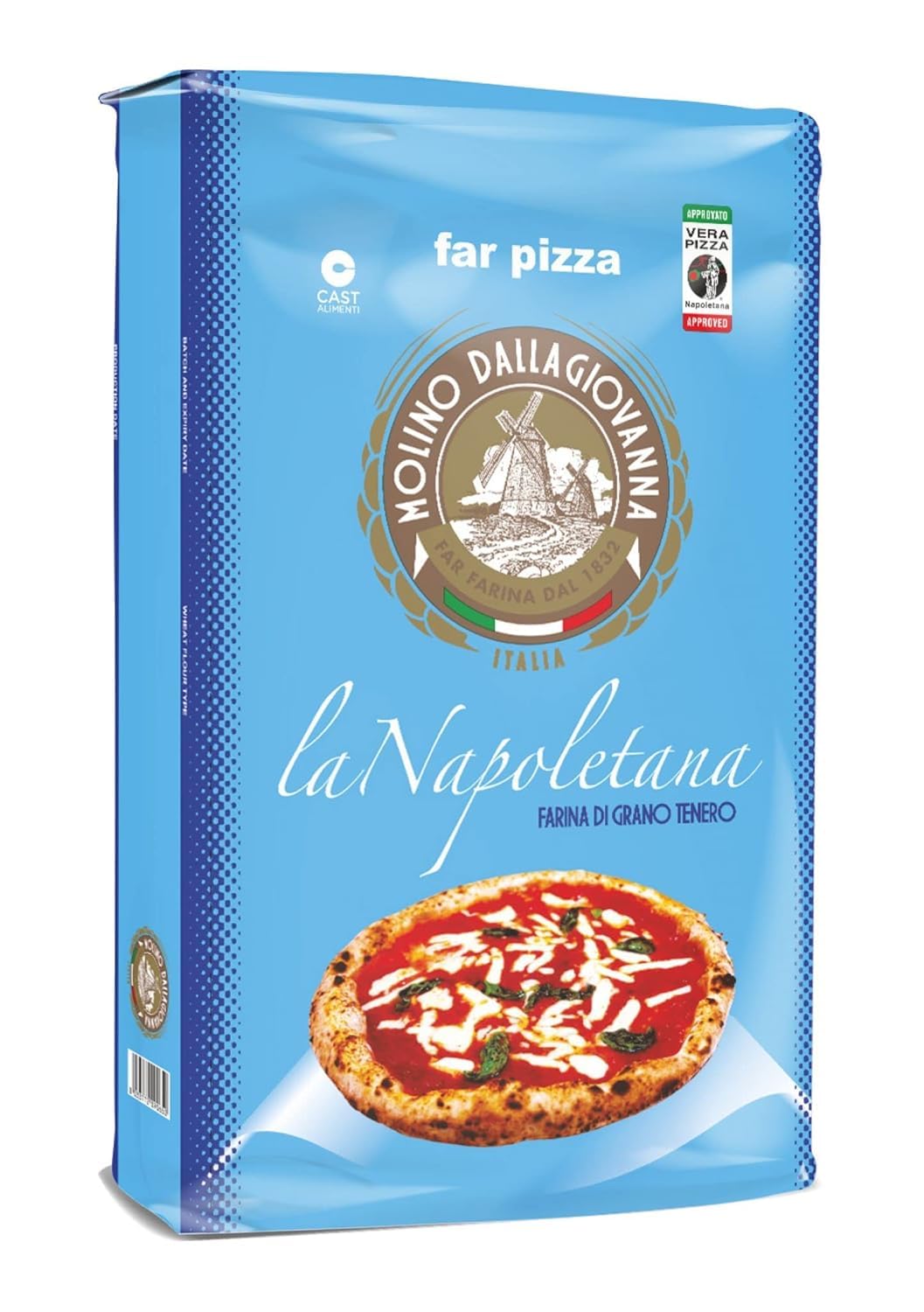 Molino Dallagiovanna front packaging showing 5kg bag and brand benefits