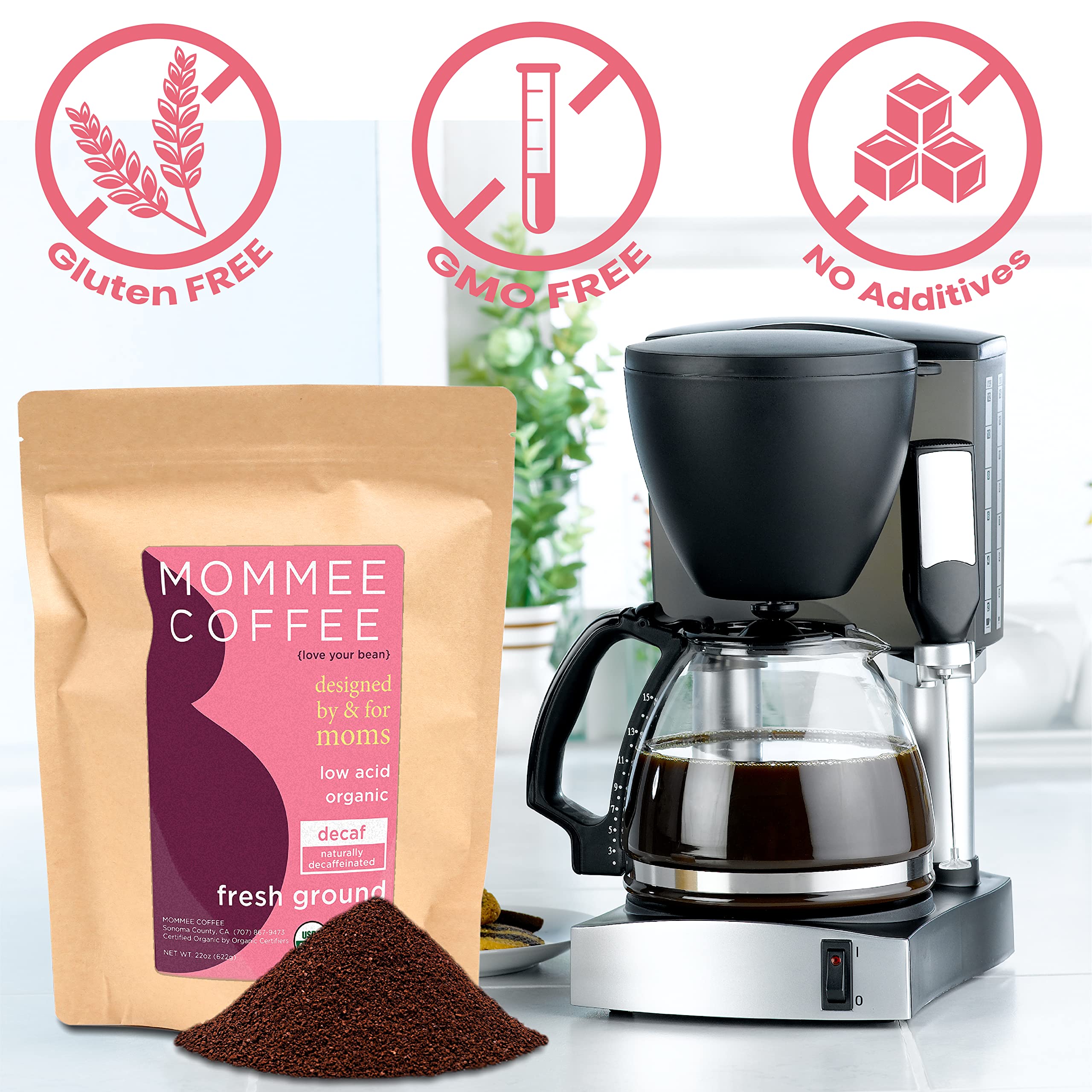 Mommee Coffee poured into cup, showing rich color and appealing aroma