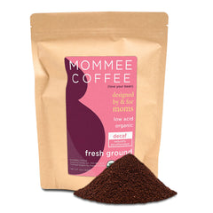 Mommee Coffee front packaging showing brand and 22 oz size, emphasizes freshness