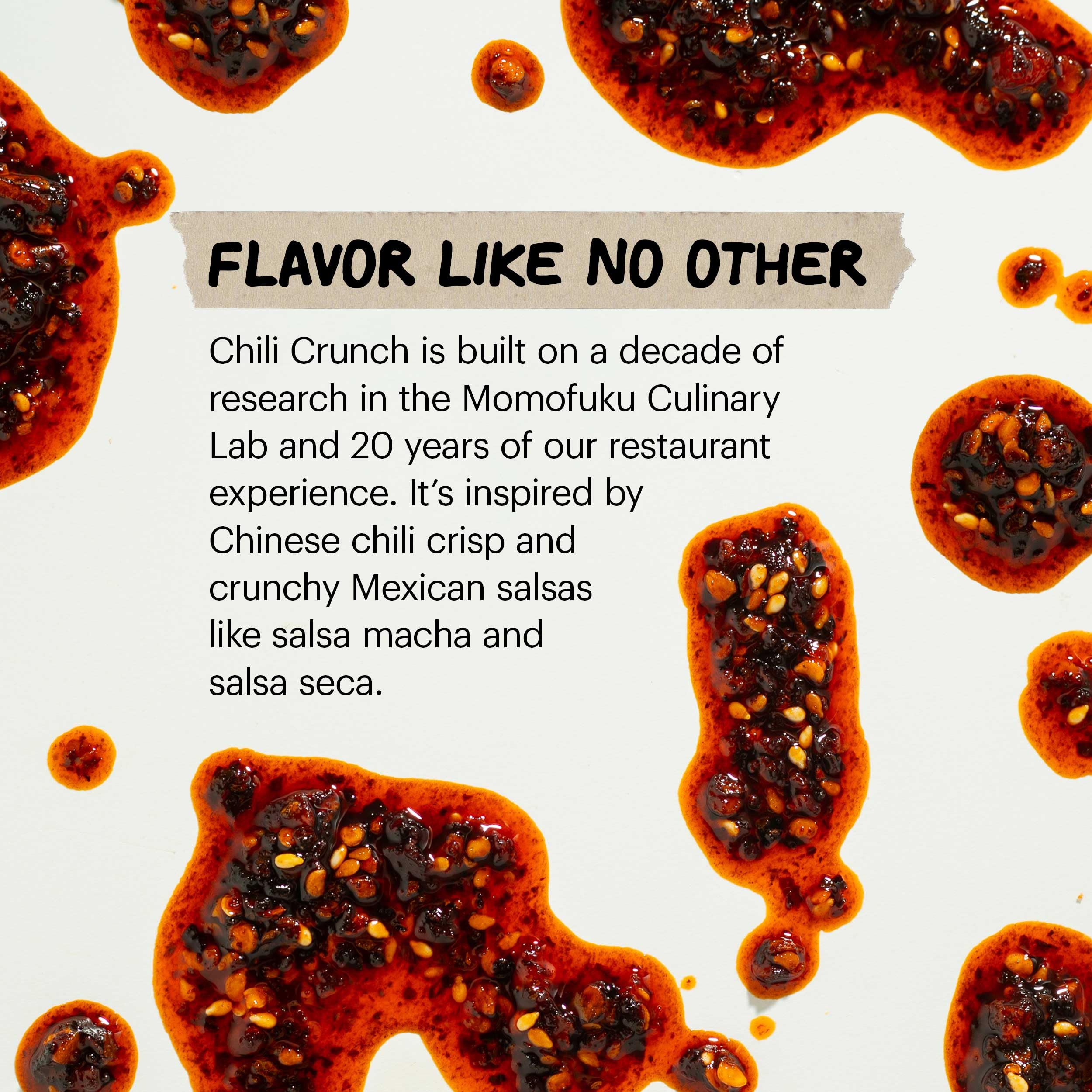 close-up of black truffle pieces in chili crunch, Momofuku truffle aroma visible