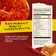 Close-up of Momofuku label and cooking credit, highlighting quality branding