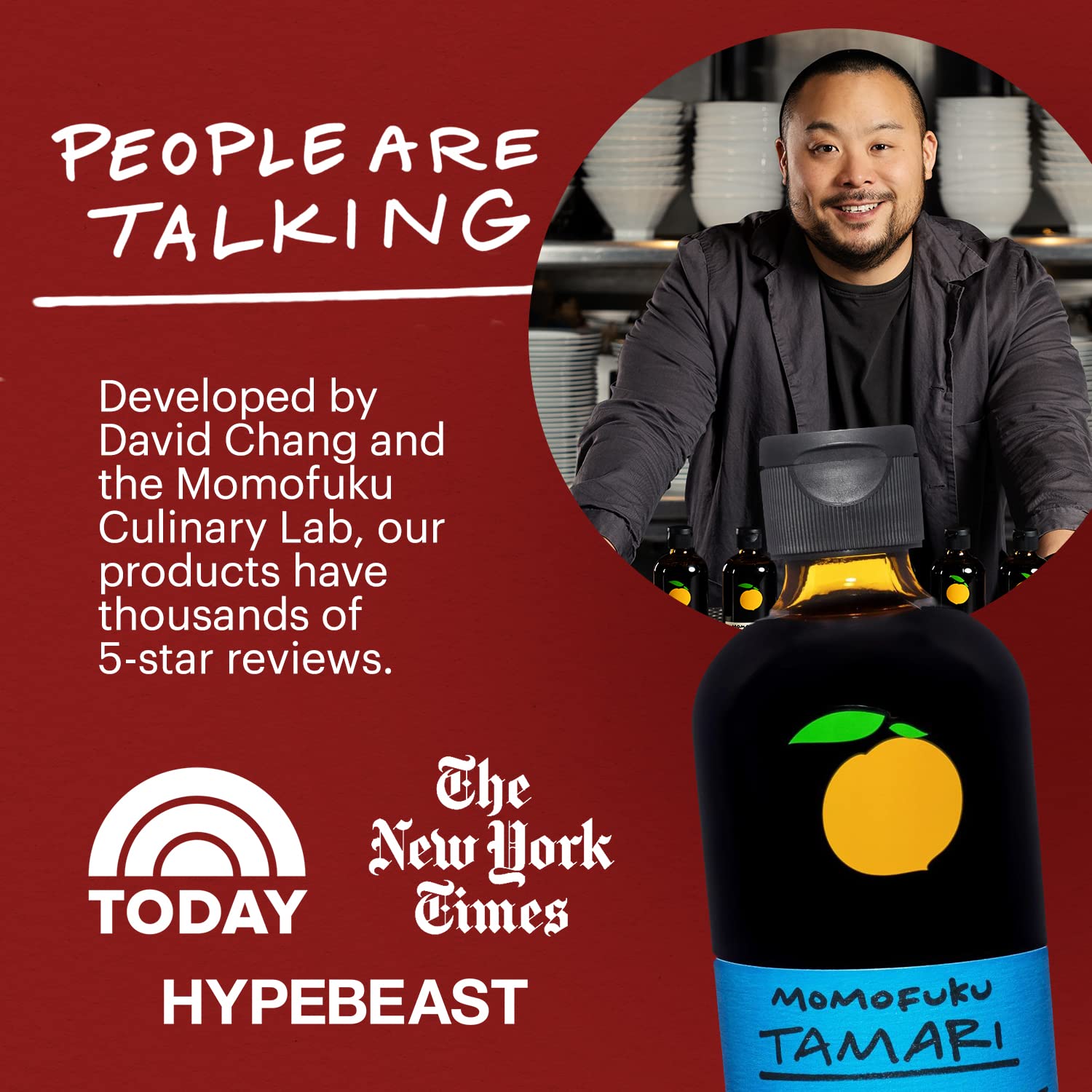 Momofuku tamari label closeup highlighting organic, gluten-free credentials