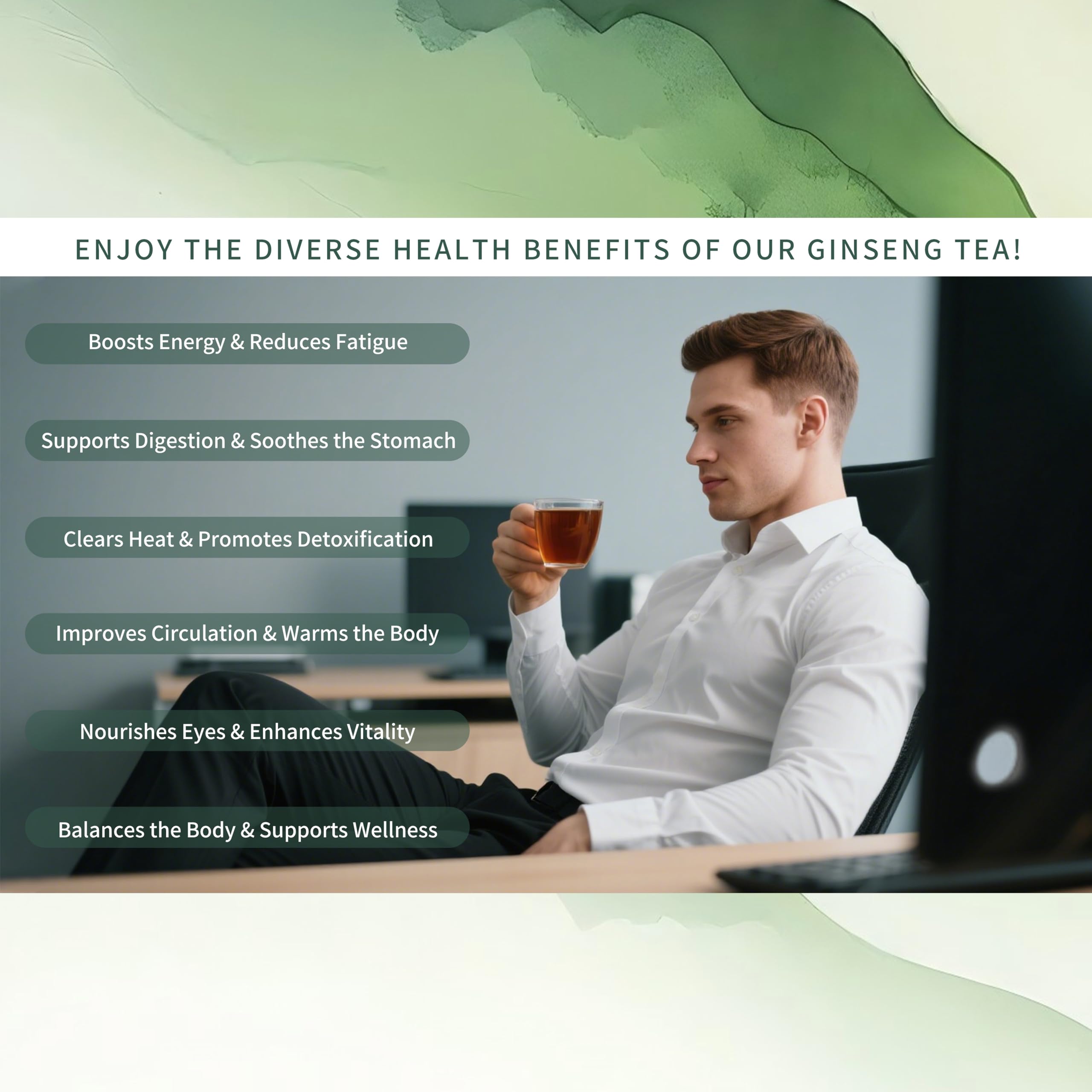 Monbrizz steeped cup with steam highlighting warming aroma and relaxing serving suggestion