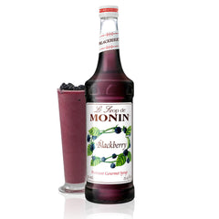 Monin blackberry syrup bottle front showing brand and volume, ensures professional quality