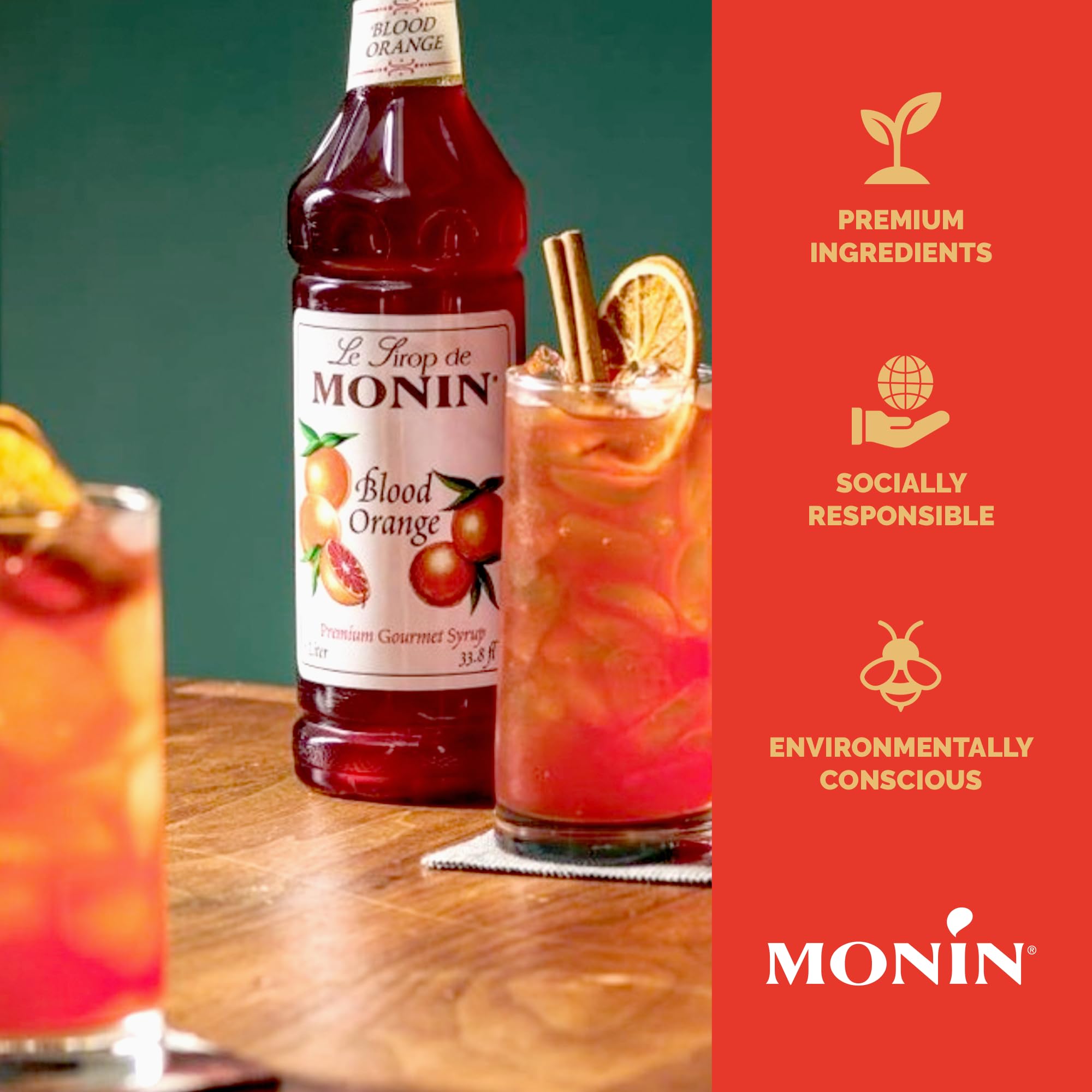 Craft cocktail made with Monin blood orange syrup showing vivid color and flavor benefit