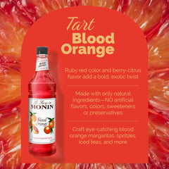 Pouring Monin blood orange syrup into glass showing smooth mixability benefit
