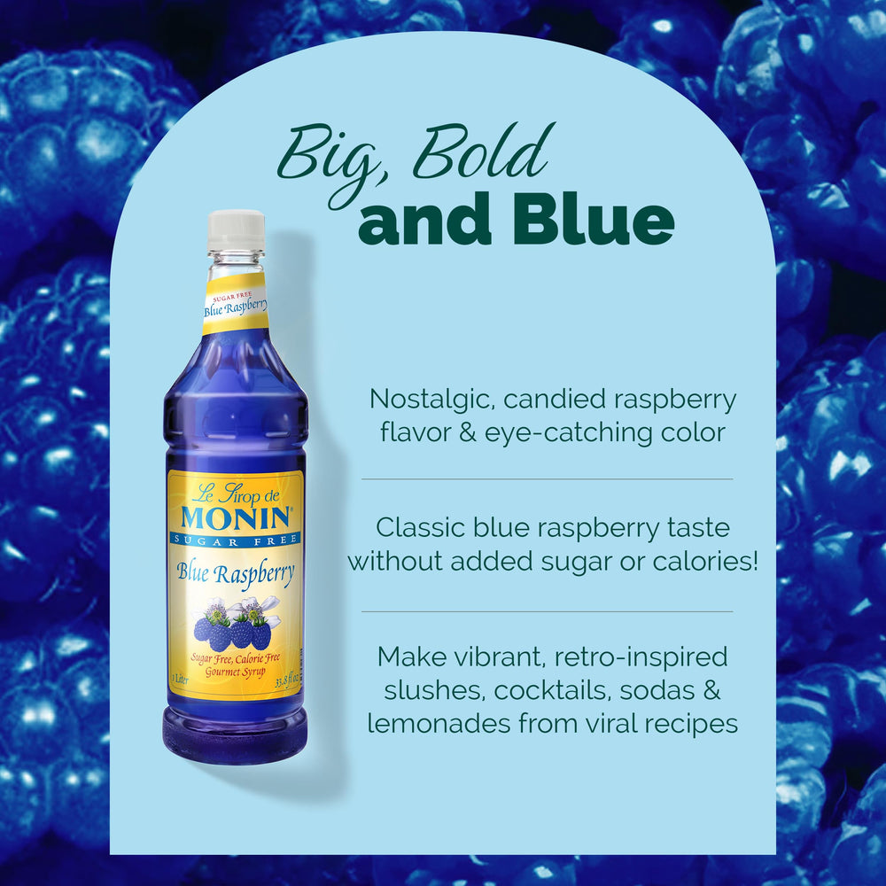 Blue raspberry slush made with Monin syrup showcasing vivid color and refreshment