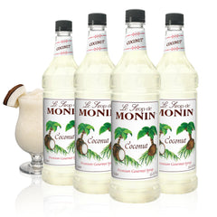 Monin coconut front packaging showing bottle and clear label for easy identification and shelf appeal
