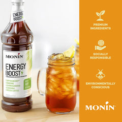 Iced coffee with Monin Energy Boost added showing enhanced beverage versatility