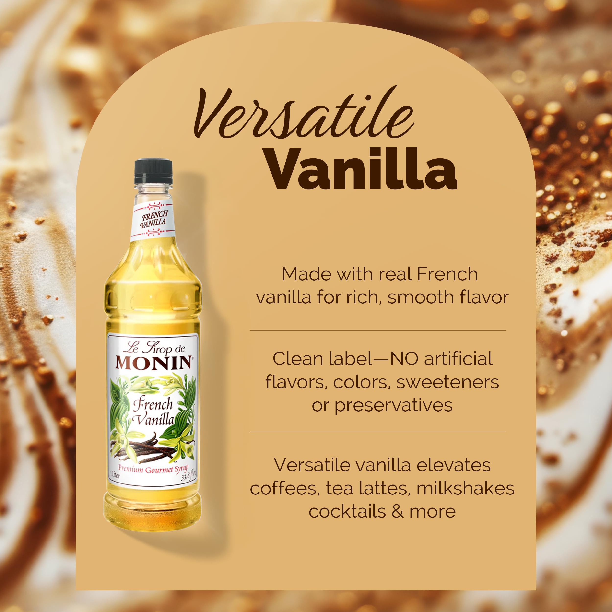 Close-up of Monin syrup pouring to show smooth texture and fast mixing advantage