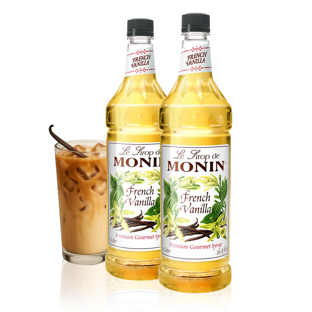 Monin bottle front packaging showing French Vanilla for easy shelf recognition and consistent flavor