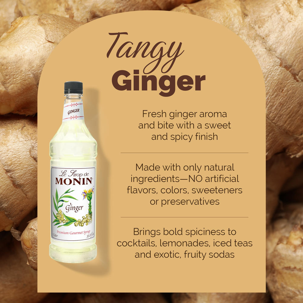 Monin ginger syrup pouring into glass to control flavor and consistency
