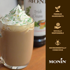Label detail on Monin Irish Cream bottle highlighting clean-label ingredients and trust