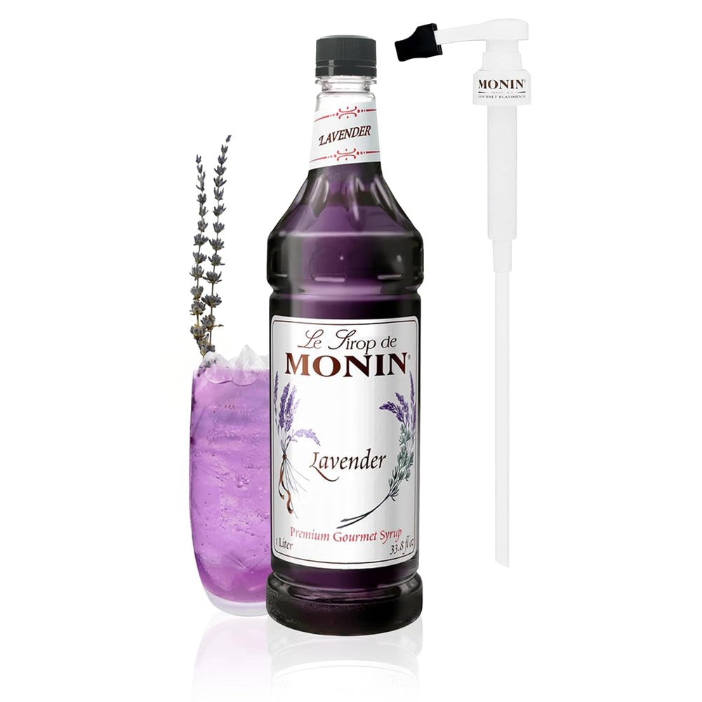 Monin front packaging showing 1L bottle and label, clear brand visibility and premium look