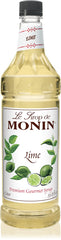 Monin lime syrup front bottle showing label and size for easy identification and storage
