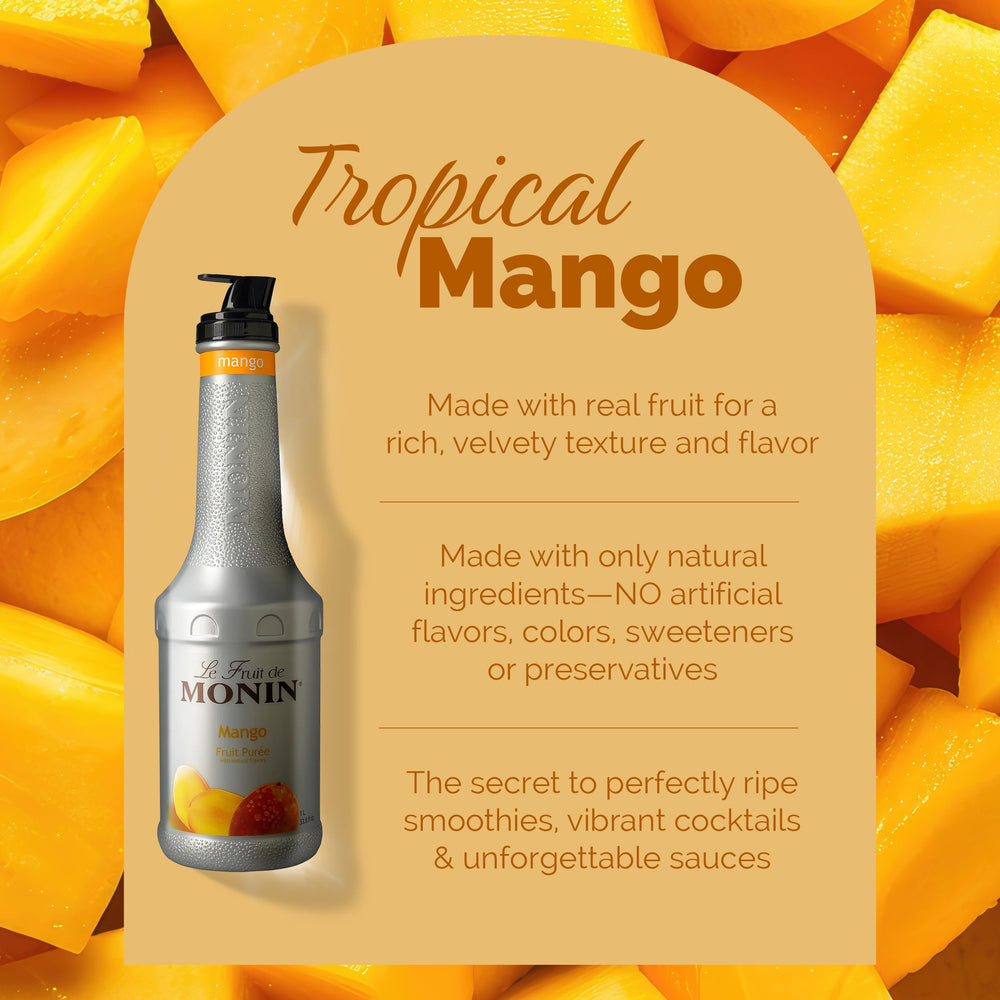Monin Mango Fruit Purée blended smoothie in glass showing creamy result
