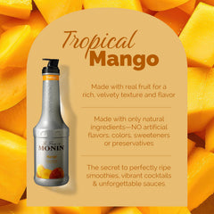 Monin Mango Fruit Purée blended smoothie in glass showing creamy result