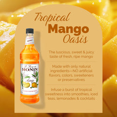 Monin mango syrup mixed in a tropical cocktail for vibrant flavor