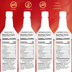 Monin mango syrup pour close-up highlighting syrup texture and tropical flavor boost