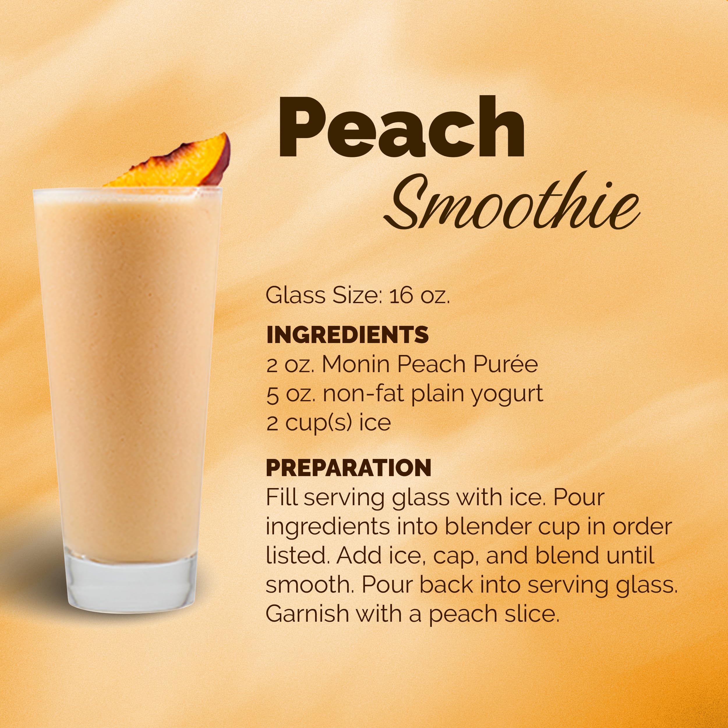 Monin peach purée beside measuring cup to show 1L scale and service yield