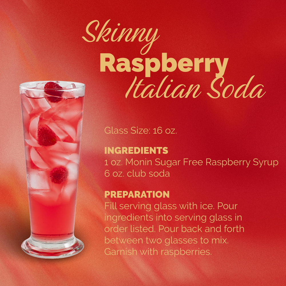 Monin raspberry packaging sustainability details showing recyclable box and eco benefits