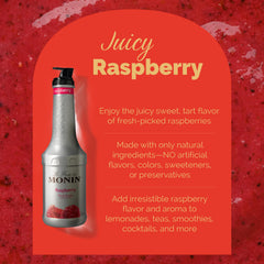 Monin purée being poured into a glass adding bright raspberry flavor