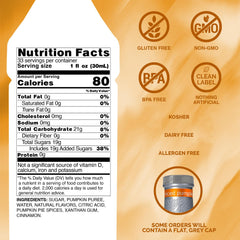 Close-up of Monin purée texture showing creamy pumpkin body and visible spices