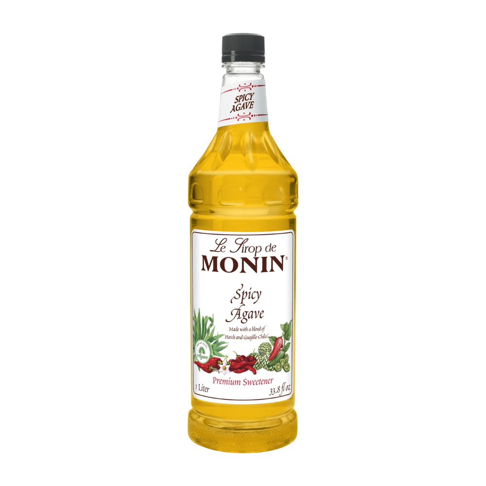 Monin spicy agave front bottle showing brand and spicy sweetener benefit